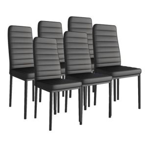 Image de Kosmi Lot de 6 chaises noires design rembourrées en simili cuir Bandeau blanc pour salle à manger