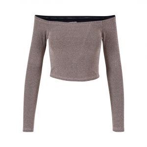 Urban classics Pull à manches longues pailleté avec épaules dénudées femme