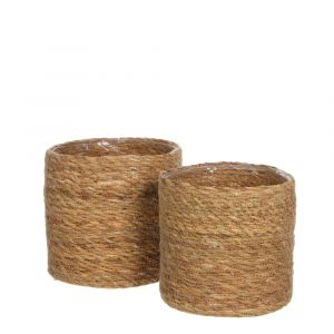 Mica Decorations Atlantic Plant Basket - Lot de 2 - H20 x Ø20 cm - Herbe de mer - Marron clair