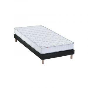 Ensemble Matelas Mousse Haute Résilience CIRRUS + Sommier Made in France Dimensions 90 x 190 cm, Sommier Noir