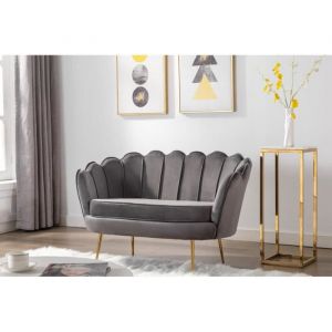 Canapé 2 places coquillage en velours anthracite DANDELION