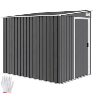Outsunny Abri de jardin métal cabanon 2,81 m² dim. 2,06x1,54x1,6/1,81Hm - porte, 2 étagères, 2 crochets, fondation incluse - acier gris
