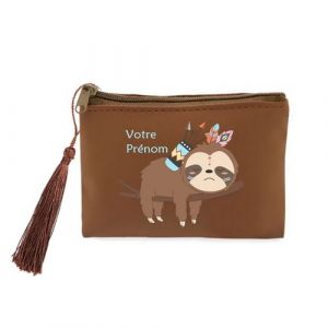 Porte Monnaie et cles Marron Paresseux Boho et Pl e Personnalisable