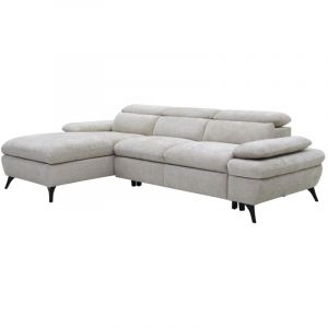 Vente-unique - Canapé d'angle gauche convertible en tissu texturé avec coffre de rangement beige morava