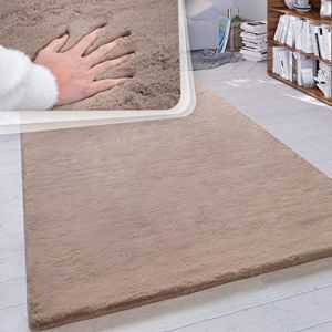 Paco Home - Tapis Poils Longs Salon Fausse Fourrure Tr&egrave;s Douce Uni En Diff. Coloris Et Tailles Beige, 200 cm carr&eacute;