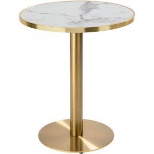 Oviala Table &agrave; manger ronde 60 cm plateau marbre blanc/dor&eacute; et pied dor&eacute;