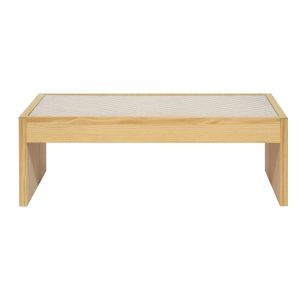 Table basse en bois massif naturel avec verre - 98 cm