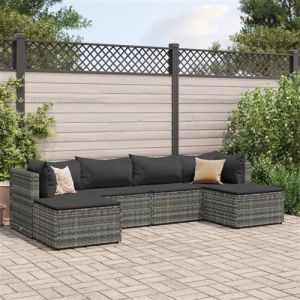 VidaXL Salon de jardin 6 pcs avec coussins Gris Résine tressée, ensemble de canapés d'extérieur, canapé d'angle de jardin, salon de jardin d'angle