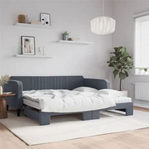 VidaXL Lit de Jour et Lit Gigogne et Matelas, Canap&eacute;-lit, Lit d'Invit&eacute;, Meuble de Chambre &agrave; Coucher Salle de S&eacute;jour, Moderne, Gris Fonc&eacute; 100x200 cm Velours