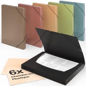 ACROPAQ - 6 x Chemise &agrave; &Eacute;lastiques A4 - Jusqu'&agrave; 250 pages, Dos de 3 cm, Fermeture &Eacute;lastique, Eau, Collection de Couleurs Nature - Chemises &agrave; Dossier, Range Document