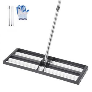 VEVOR Râteau de Nivellement de Pelouse, 762 x 254 x 2290 mm, Niveleur de Gazon, Manche Réglable 2130 mm, Métal Robuste Résistant à la Rouille, Outil de Nivellement pour Cour, Terrain de Golf, Jardin