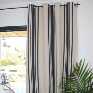 Rideau coton &eacute;pais Rustique &agrave; oeillets Bleu Fonc&eacute; 150x250 cm