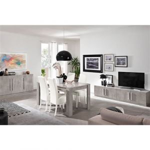 CLARK - Ensemble Salon S&eacute;jour Effet Marbre Meuble TV + Buffet + Table 190cm