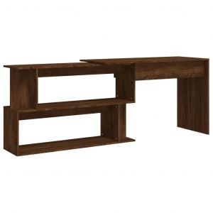 Bureau Table Poste De Travail Meuble D'ordinateur Informatique Étude D'angle Chêne 200 X 50 X 76 Cm Bois D'ingénierie Brun Helloshop26 02_0023677