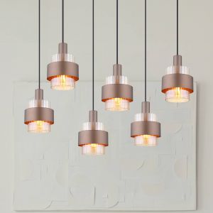 Globo Lampe suspendue plafonnier lampe suspendue lampe de salle &agrave; manger verre ambre 6 lampes