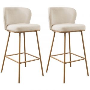 Lot de 2 tabourets de bar en tissu textur&eacute; et m&eacute;tal effet bois - Beige et Naturel - SENORASE