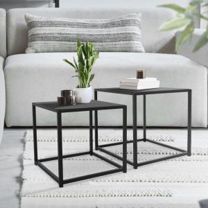 ML-Design Table d'Appoint, Set 2x Tables 35x35x35 cm/40x40x40 cm, Carré, Noir Mat, Châssis