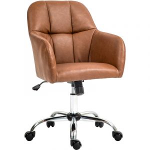 Chaise de bureau manager ergonomique style Chesterfield métal chromé synthétique camel