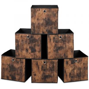 Relaxdays Bac de rangement, lot de 6, pliable, optique bois, H x L x P : 30 x 30 x 30 cm, noir et marron