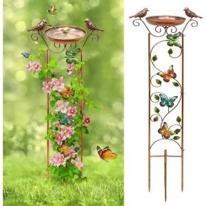 Abreuvoir Pour Oiseaux Avec Treillis Pour Plantes, Style Antique En M&eacute;tal, Bronze