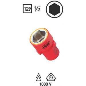 Vigor Carr&eacute; femelle entra&icirc;nement 12,5 = 1/2 Douille VDE pour profil &agrave; 6 pans ext&eacute;rieurs V333110  L.55 mm