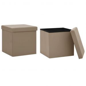 Image de VidaXL Tabourets de rangement pliables 2 pcs Cappuccino PVC