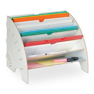 Relaxdays Rangement Documents, 6 Compartiments, Format A4, HxLxP: 27x34x27 cm, Bureau et école, Organiseur, MDF, Blanc