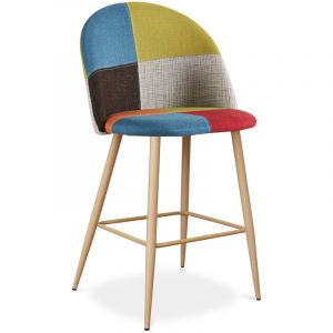 Privatefloor Tabouret Rembourré En Patchwork - Style Scandinave - 63cm - Bennett Multicolore