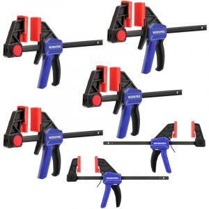 Workpro - Jeu de 6 Serre-Joints à Libération Rapide, 4 Serres-Joint Menuisier (Longeur : 150 mm, Portée 285 mm) et 2 Mini (Longeur: 150 mm, Portée