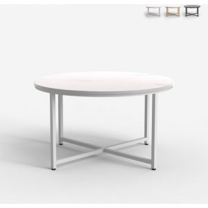 Ahd Amazing Home Design - Table basse salon rond 80cm avec plateau effet marbre Granato - Blanc