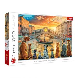 Trefl Chiens à Venise - Puzzle de 1000 pièces - Puzzle représentant des Chiens au Bord du Canal au Coucher du Soleil, pour Adultes et Enfants à partir de 14 Ans