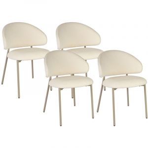 Lot de 4 chaises en tissu textur&eacute; et m&eacute;tal beige - Cr&egrave;me - VOSINIA