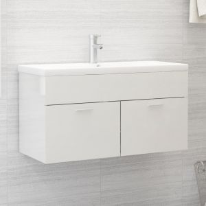 VidaXL Armoire d'évier avec lavabo intégré Blanc brillant Aggloméré - Blanc