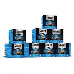 Bialetti Caffè d'Italia, Multipack 128 Capsules, 8 Boîtes de 16 Capsules, Naples, Intensité 10, Compatible avec les Machines à Système Fermé, 100 % Aluminium