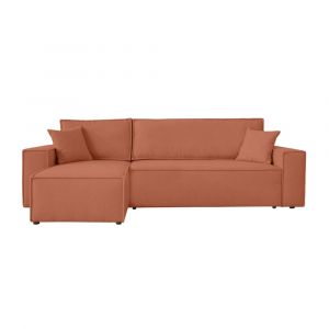 Loungitude Canapé d'angle convertible 4 places en tissu bouclette - Terracotta