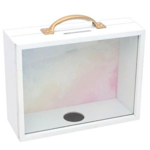 Ruedelafete Tirelire rectangulaire en bois et plexi avec anse métal 11cm