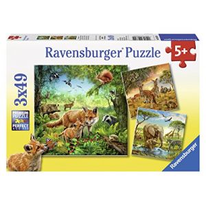 Ravensburger Pack de 3 Puzzles Animaux Monde 49 pièces, 09330