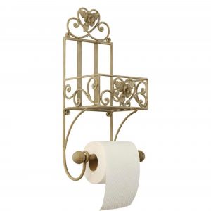 Wadiga Dérouleur papier toilette en métal beige avec étagère 20x15x43cm