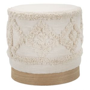Pouf rond en tissu beige 40x40 cm