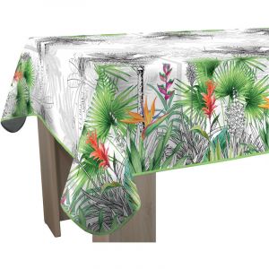Le linge de Jules Nappe Anti-Taches Fleur de Paradis - Rectangle 150 x 300 cm Noir, Vert, Rose, Orange, Blanc