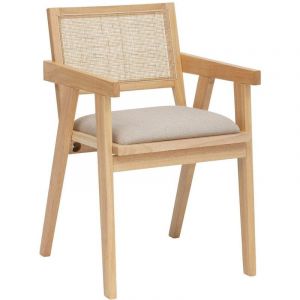 Fauteuil de table en bois et rotin Kolia beige