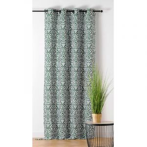 LINDER Rideau imprimé en fils upcyclés Vert emeraude 140x240 cm - Vert emeraude