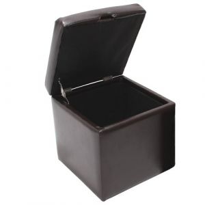 Mendler Tabouret cube, box de dépôt Onex, avec abattant, cuir, 45x44x44cm ~ marron