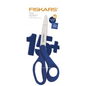 Fiskars Ciseaux pour les jeunes de 15 à 18 ans, Droitier, Longueur totale : 20 cm, Acier inoxydable/plastique, Bleu, 1067864