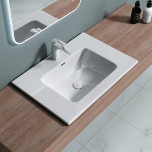 Lavabo vasque blanc à encastrer Colossum02 fonte minérale solid surface 70 x 48 x 14 cm - Blanc - Sogood