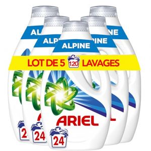 Ariel Lessive Liquide, 5 x 24 Lavages, Alpine, Impeccable Même En Cycle Court Et À Froid, Fabriqué en France