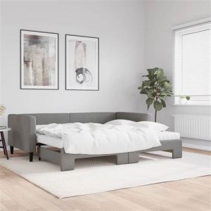 VidaXL Lit de jour avec gigogne et matelas gris fonc&eacute; 90x190 cm tissu, canap&eacute;-lit, canap&eacute;-lit confortable, lit de jour gigogne, lit d'appoint