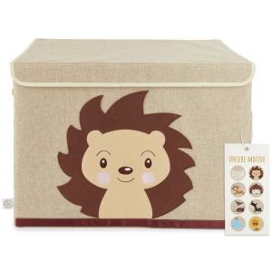 Bieco Boîte de rangement avec couvercle Motif Hérisson Piksi - Environ 65 l - 36x36 x51 cm - Coffre à jouets pliable pour enfants