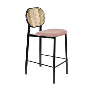 Zuiver SPIKE - Tabouret de bar en tissu et cannage 65cm - Rose