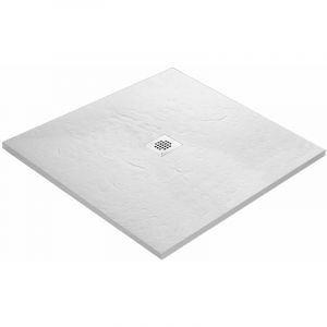 Receveur de douche blanc 120 x 120 cm haute densité aspect ardoise - grille carrée centrée